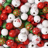 120Pcs Christmas Wooden Beads Snowflake Red Green Wood Bead Merry Xm...