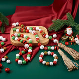 120Pcs Christmas Wooden Beads Snowflake Red Green Wood Bead Merry Xm...