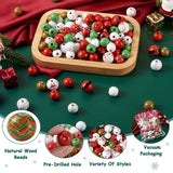 120Pcs Christmas Wooden Beads Snowflake Red Green Wood Bead Merry Xm...