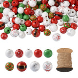 120Pcs Christmas Wooden Beads Snowflake Red Green Wood Bead Merry Xm...