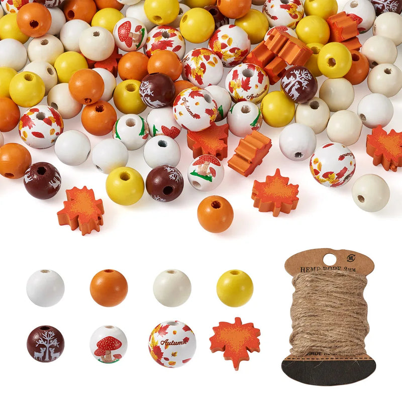120Pcs Maple Leaf Wood Beads DIY Jewelry Garland Ornaments