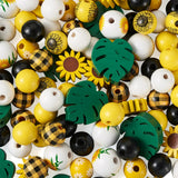 120Pcs Leaf Sunflower Painted Wood Beads Round Spacer Charms for Jewelry Making