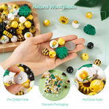 120Pcs Leaf Sunflower Painted Wood Beads Round Spacer Charms for Jewelry Making