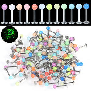 120Pcs Glow in Dark Acrylic Ball Tragus Piercing Labret Stud Lip Ring