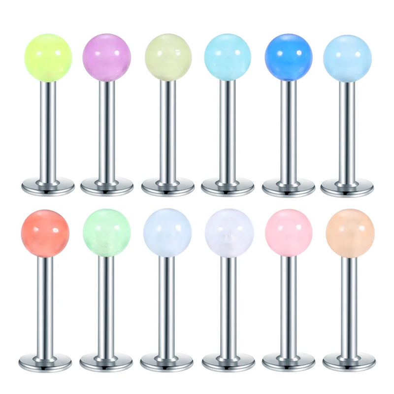 120Pcs Glow in Dark Acrylic Ball Tragus Piercing Labret Stud Lip Ring
