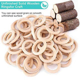 120Pcs Natural Wood Rings Set, Unfinished Macrame Wooden Ring for DIY Craft