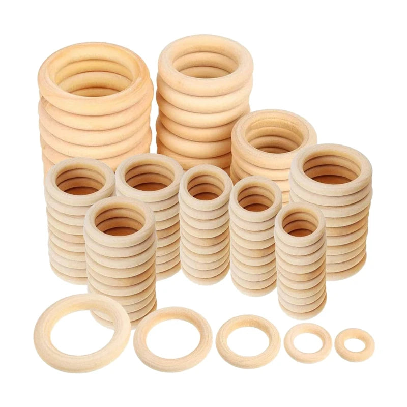 120Pcs Natural Wood Rings Set, Unfinished Macrame Wooden Ring for DIY Craft