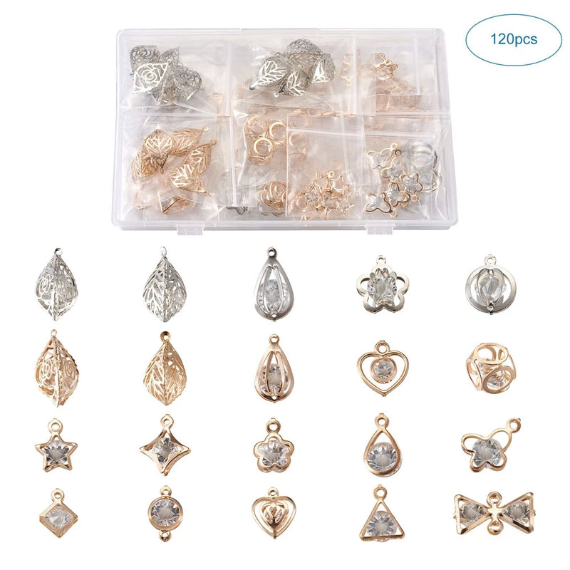 120Pcs Rhinestone Pendants Links Mixed Charms For Bracelet Necklace Jewelry
