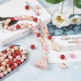 120Pcs Sweet Heart Painted Natural Wood Beads Pink Red Wooden Round Balls Beads