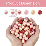 120Pcs Sweet Heart Painted Natural Wood Beads Pink Red Wooden Round Balls Beads