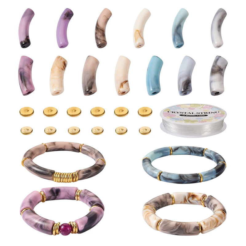120Pcs Opaque Curved Tube Acrylic Beads DIY Bracelet Kit