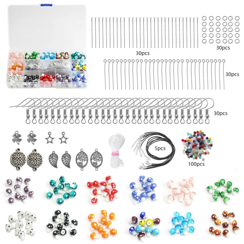 120X Mixed Mushroom Charm Bead Spacer for Jewelry Making