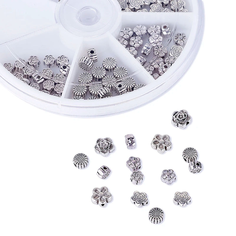 120pc Mixed Flower Tibetan Style Alloy Bead Spacers 4.5~7x3~3.5mm