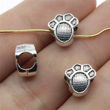 120pcs 10x9x6mm Dog Paw European Big Hole Beads Antique Silver