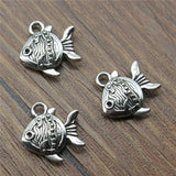 120pcs Double Sided Fish Goldfish Antique Pendant 14x15mm