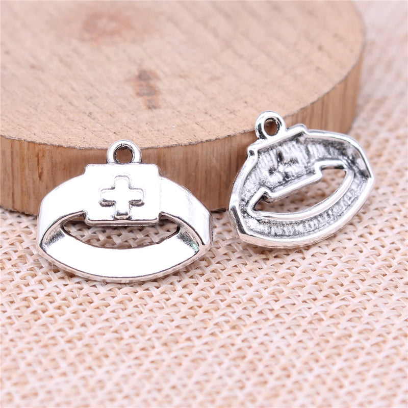 120pcs Nurse Cap Charms Antique Silver Pendant Jewelry Accessories