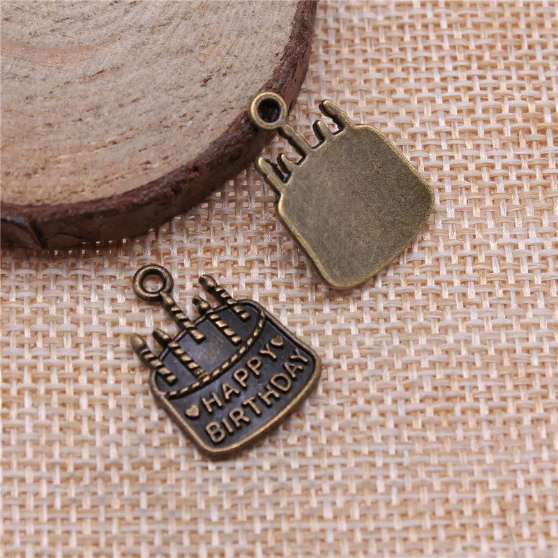 120pcs Happy Birthday Cake Charm Pendant for Jewelry Making