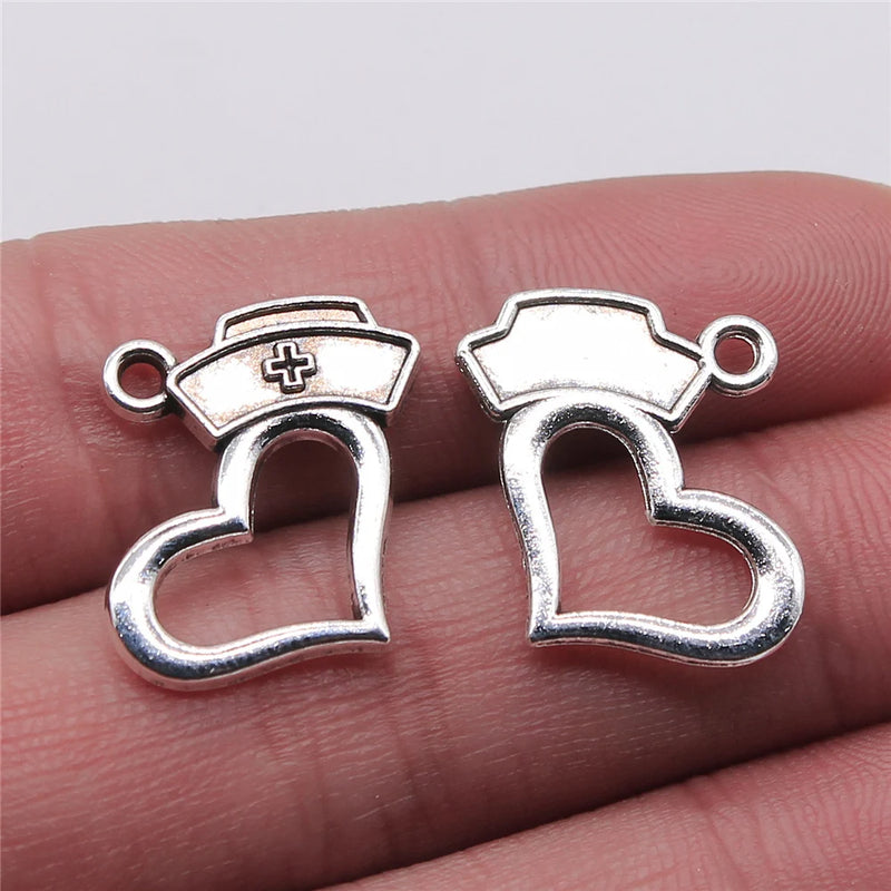 120pcs Nurse Cap Love Pendant Charms Silver Jewelry Making Findings