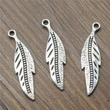 120pcs 32x9mm Antique Silver Feather Charm Pendant Jewelry Making DIY