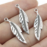 120pcs 32x9mm Antique Silver Feather Charm Pendant Jewelry Making DIY