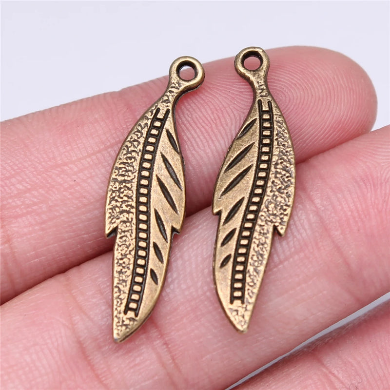 120pcs 32x9mm Antique Silver Feather Charm Pendant Jewelry Making DIY