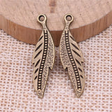 120pcs 32x9mm Antique Silver Feather Charm Pendant Jewelry Making DIY