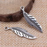 120pcs 32x9mm Antique Silver Feather Charm Pendant Jewelry Making DIY