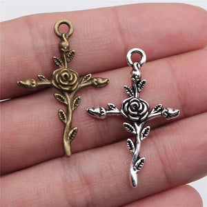120pcs Flower Cross Pendants 35x23mm Charm