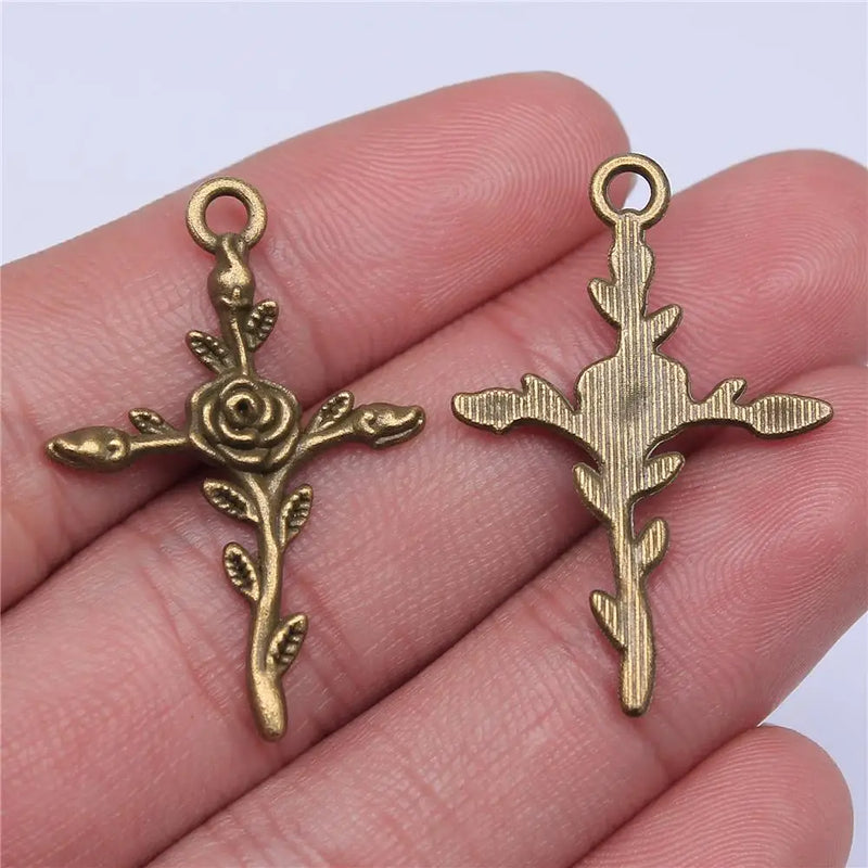120pcs Flower Cross Pendants 35x23mm Charm