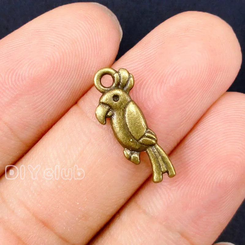 120pcs Antique Bronze Parrot Charms Pendant 20x8mm