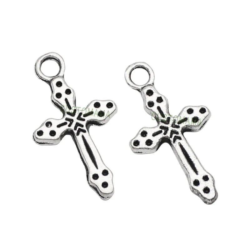 120pcs Antique Silver Cross Charms Pendant 21x11mm