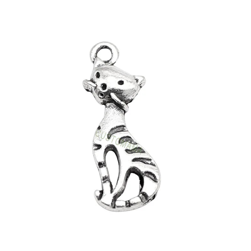 120pcs Tibetan Silver Cat Charms Pendant 25x9mm
