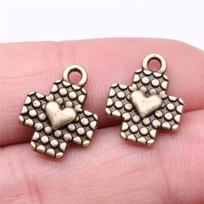 120pcs Heart Cross Pendants DIY Jewelry Findings Antique Bronze Charm