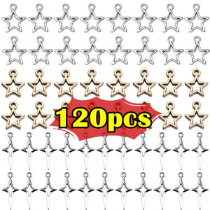 120pcs Star Charms DIY Pendants Metal Vintage Jewelry Accessories