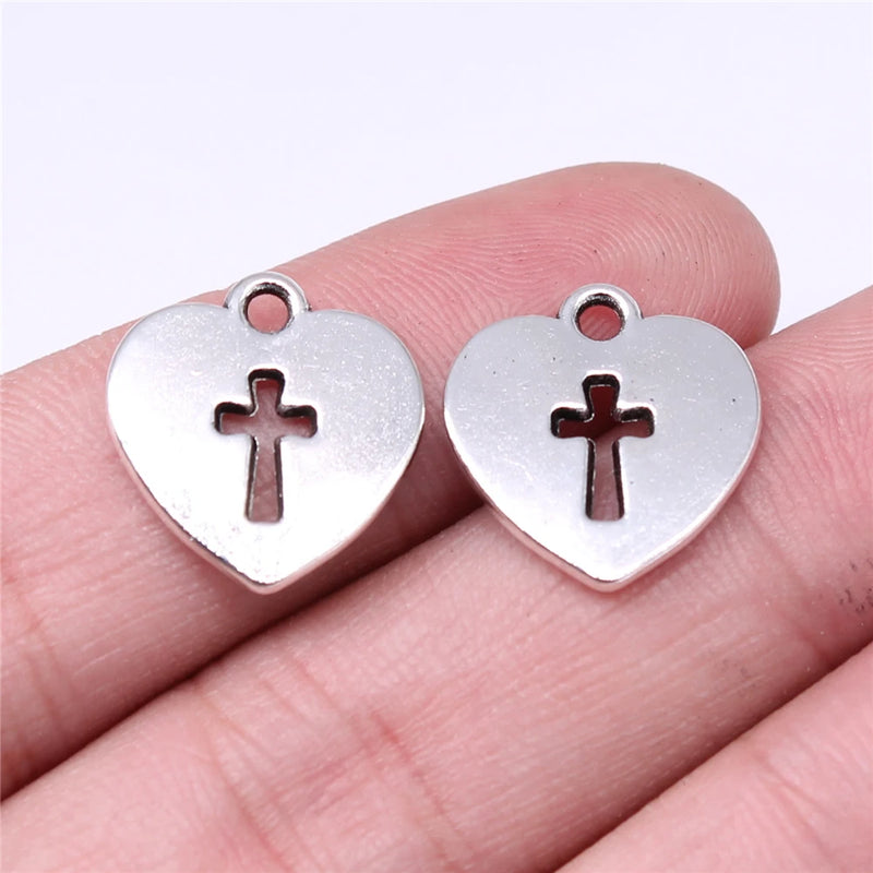 120pcs Heart Cross Charms Antique Silver Jewelry Findings