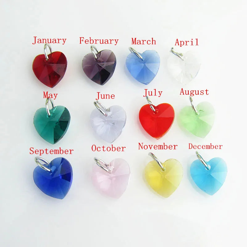 120pcs Heart Crystal Birthstone Rhinestone Beads Dangle Charms