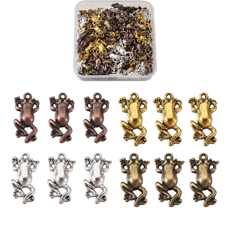 120pcs Mixed Frog Charms Tibetan Alloy Pendant Rhinestone Settings DIY Jewelry