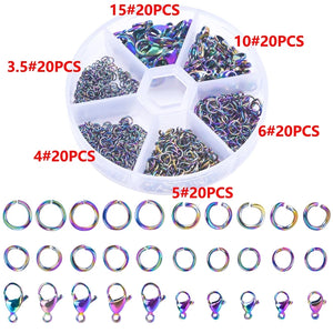 120pcs Mixed Rainbow Jump Rings And Lobster Clasp Hooks For Jewelry Making