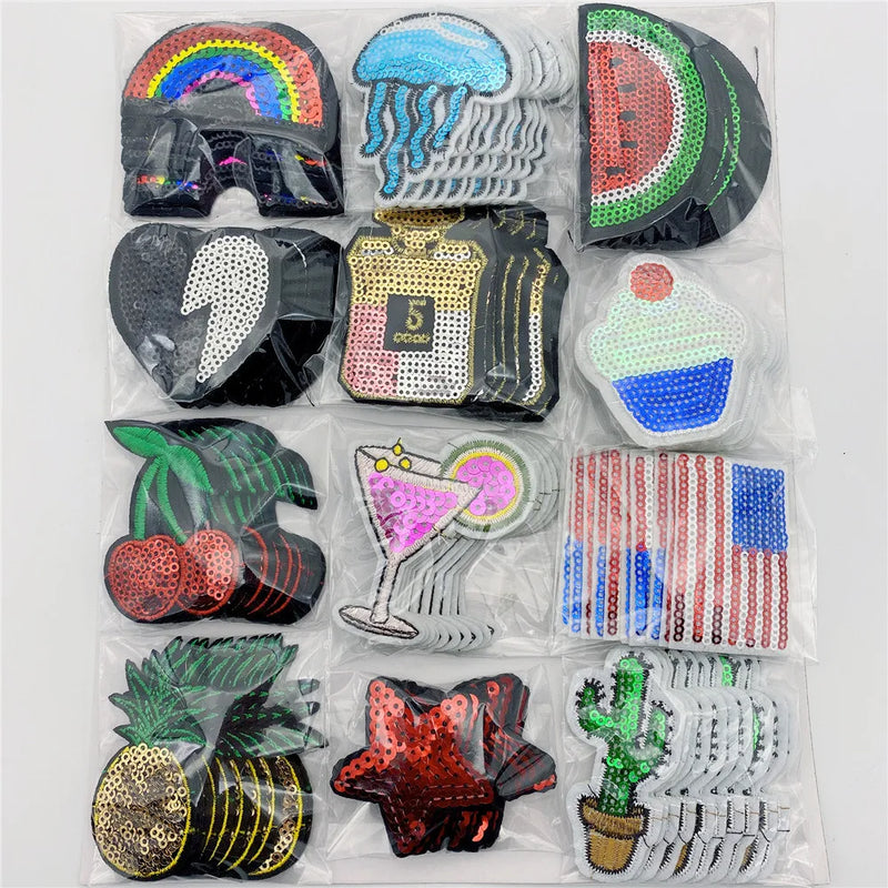 120pcs Sequined Embroidery Patches Iron On for Diy Craft