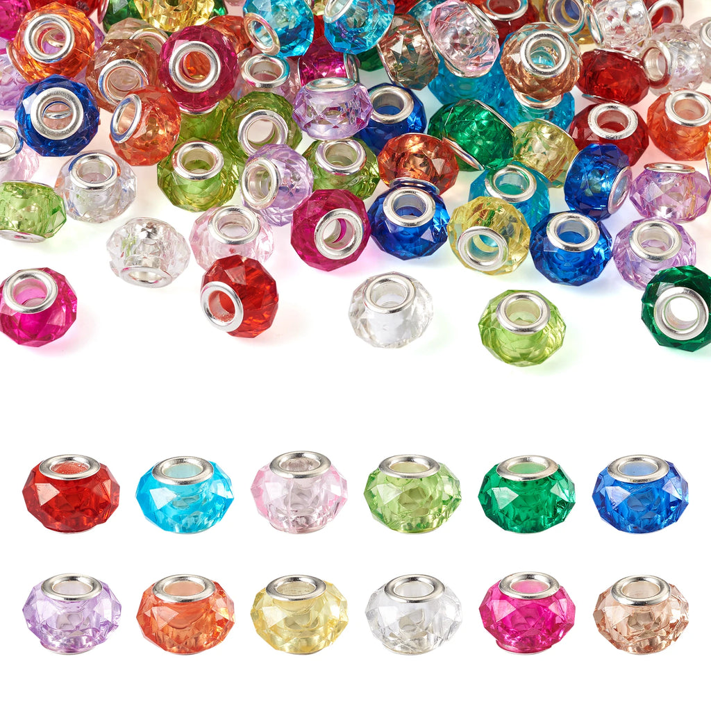 120pcs Mixed Crystal Faceted Resin European Beads Large Hole Bangle DIY Jewelry