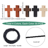 120pcs Wooden Cross Pendants with Waxed Cord DIY Necklace Jewelry Craft