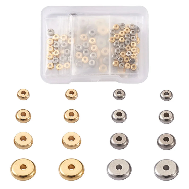 120pcs 304 Stainless Spacer Beads Round Gold & Stainless 4~8x1.2~2.5mm Hole