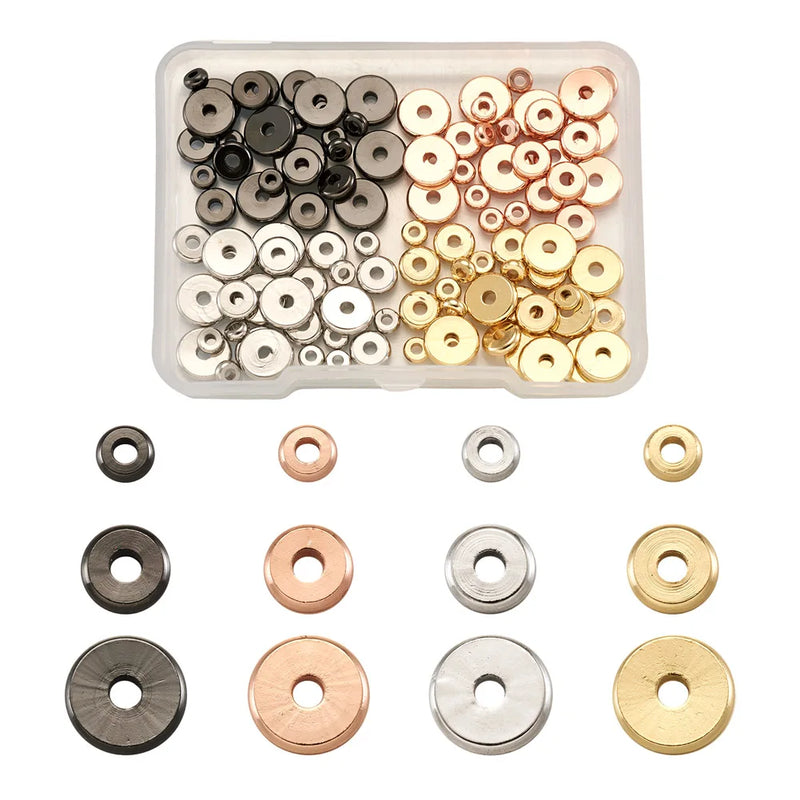 120pcs Brass Spacer Beads Flat Round Loose Beads 4mm 6mm 8mm DIY Jewelry