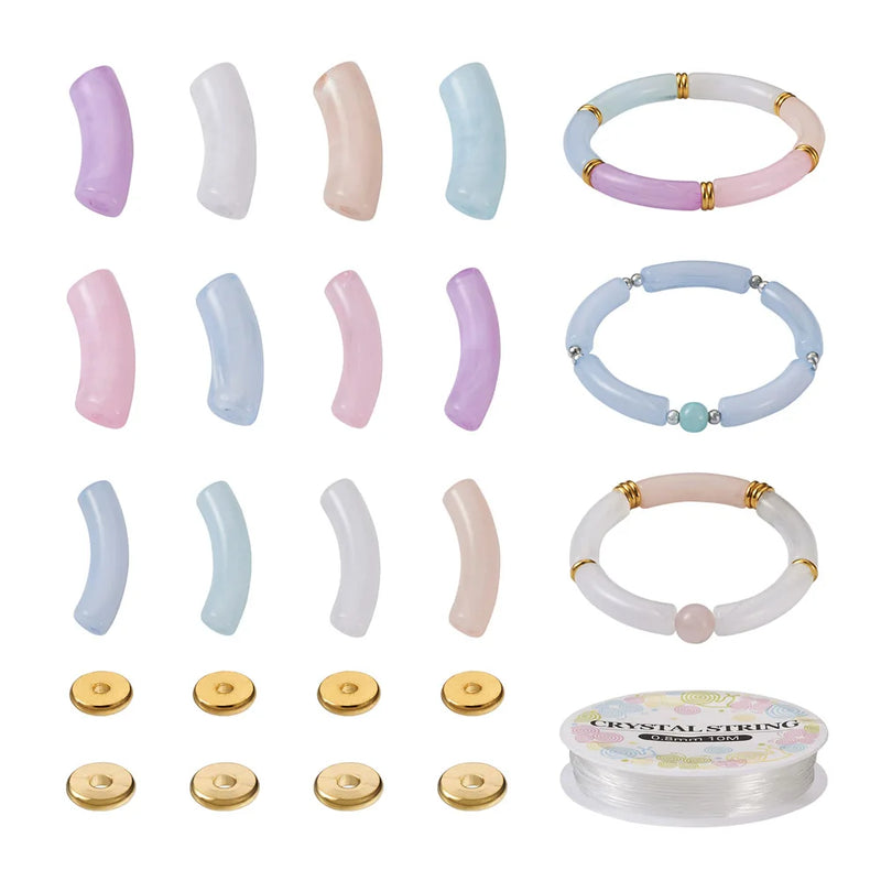120pcs Candy Acrylic Chunky Tube Beads Elastic Thread Kit