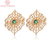 4PCS 20x23MM Brass Zircon Flower Pendants High Jewelry Findings