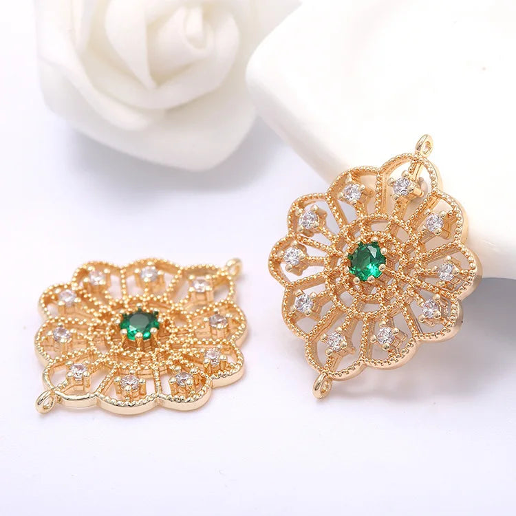 4PCS 20x23MM Brass Zircon Flower Pendants High Jewelry Findings