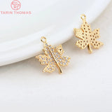 4PCS 12x15MM Maple Leaf Charms Pendants 24K Brass Zircon High Jewelry