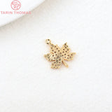 4PCS 12x15MM Maple Leaf Charms Pendants 24K Brass Zircon High Jewelry