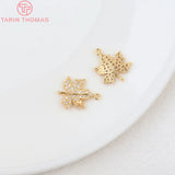 4PCS 12x15MM Maple Leaf Charms Pendants 24K Brass Zircon High Jewelry