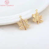 4PCS 12x15MM Maple Leaf Charms Pendants 24K Brass Zircon High Jewelry